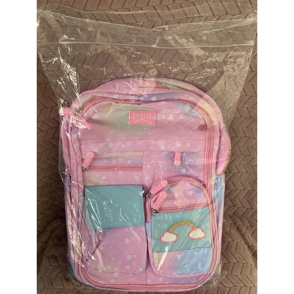 Girls Backpack Starry Rainbow Bookbag Cute Large Capacity Backpack Multifunction